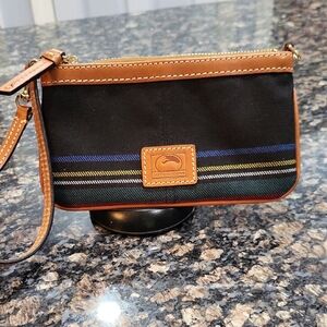Dooney & Bourke Black and Tan Striped Wristlet